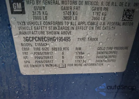 2017 Chevrolet Silverado 1500 Ls из США, поврежденный, VIN 3GCPCNEC9HG195495